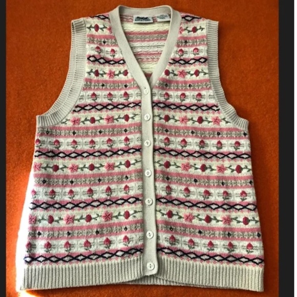 Vintage Northern Reflection boho cream and pastel button up cottagecore vest EUC - Picture 2 of 7